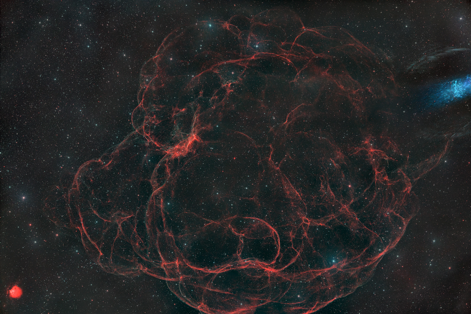 Sh2-240 also Simeis 147 or Spaghetti Nebula is a galactic supernova remnant in the constellations Taurus and Carter.